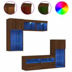 5-tlg. Wohnwand mit LED-Beleuchtung Braun Eichen-Optik