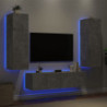 6-tlg. Wohnwand mit LED-Beleuchtung Betongrau Holzwerkstoff