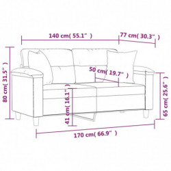2-Sitzer-Sofa mit Kissen Hellgrau 140 cm Mikrofasergewebe