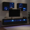 6-tlg. TV-Wohnwand mit LED-Leuchten Schwarz