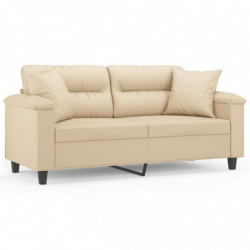 2-Sitzer-Sofa mit Kissen Creme 140 cm Mikrofasergewebe