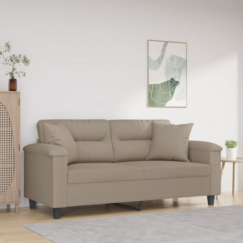 2-Sitzer-Sofa mit Kissen Taupe 140 cm Mikrofasergewebe