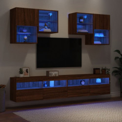 6-tlg. TV-Wohnwand mit LED-Leuchten Braun Eichen-Optik