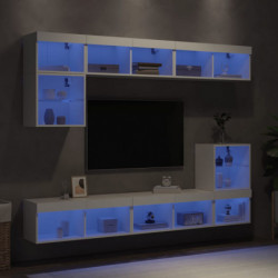 8-tlg. Wohnwand mit LED-Beleuchtung Weiß Holzwerkstoff