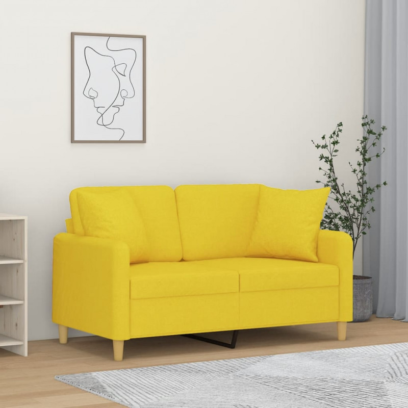 2-Sitzer-Sofa mit Zierkissen Hellgelb 120 cm Stoff