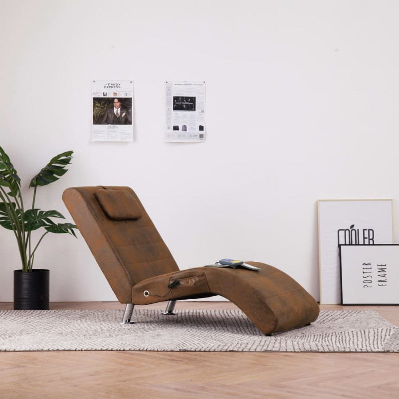 Massage Chaiselongue mit Kissen Braun Wildleder-Optik