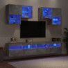 6-tlg. TV-Wohnwand mit LED-Leuchten Betongrau