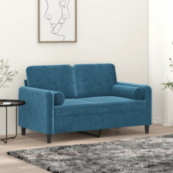 2-Sitzer-Sofa mit Zierkissen Blau 120 cm Samt