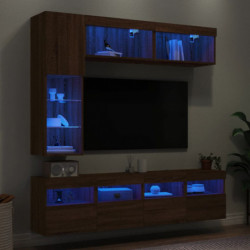 7-tlg. TV-Wohnwand mit LED-Leuchten Braun Eichen-Optik
