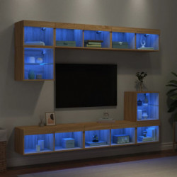 8-tlg. Wohnwand mit LED-Beleuchtung Sonoma-Eiche Holzwerkstoff