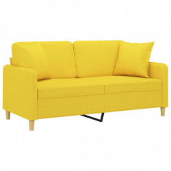 2-Sitzer-Sofa mit Zierkissen Hellgelb 140 cm Stoff