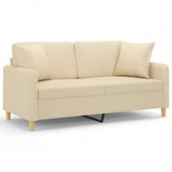 2-Sitzer-Sofa mit Zierkissen Creme 140 cm Stoff