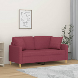 2-Sitzer-Sofa mit Zierkissen Weinrot 140 cm Stoff