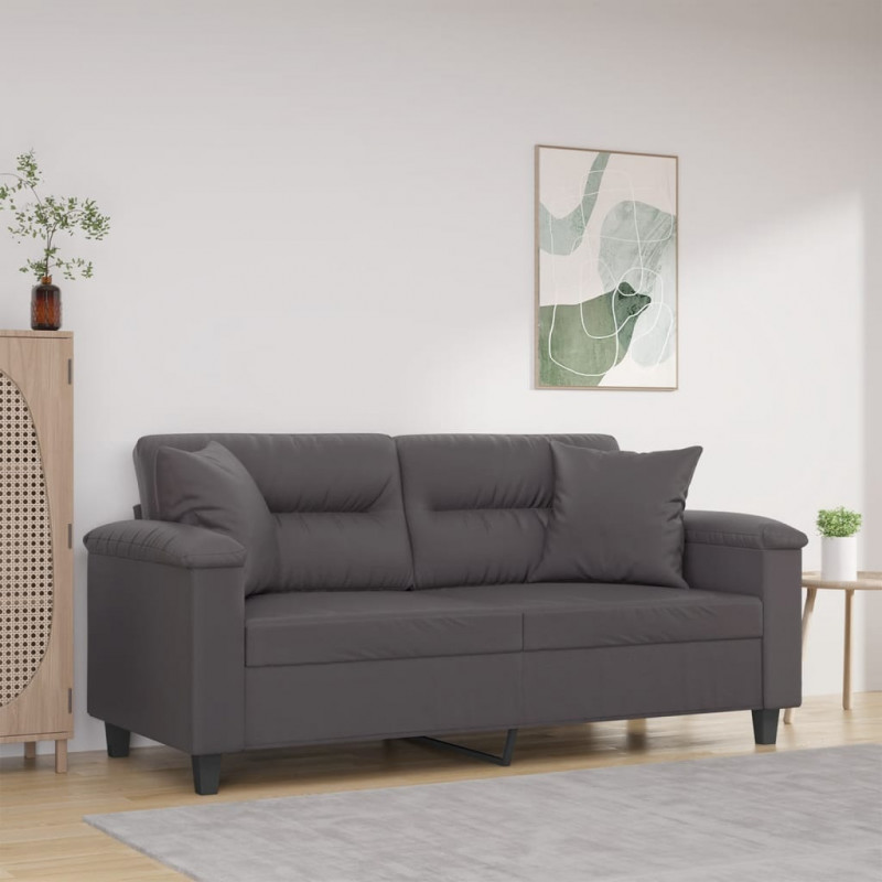 2-Sitzer-Sofa mit Zierkissen Grau 140 cm Kunstleder