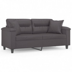 2-Sitzer-Sofa mit Zierkissen Grau 140 cm Kunstleder