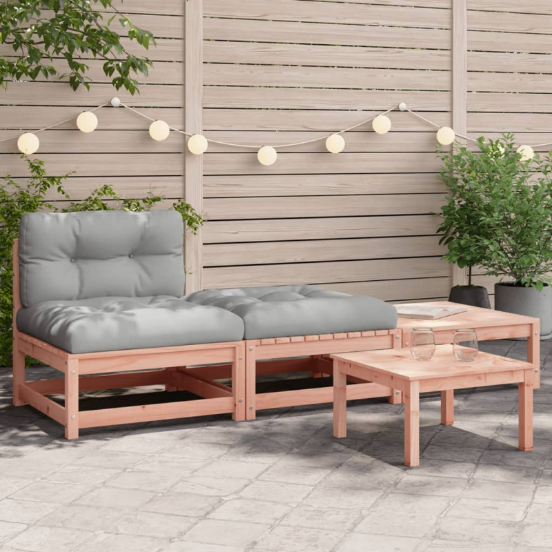 Gartensofa ohne Armlehnen mit Kissen und Hockern