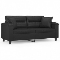 2-Sitzer-Sofa mit Zierkissen Schwarz 140 cm Kunstleder