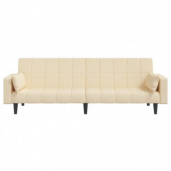 Schlafsofa 2-Sitzer mit 2 Kissen Creme Stoff