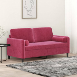 2-Sitzer-Sofa mit Zierkissen Weinrot 140 cm Samt