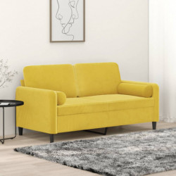 2-Sitzer-Sofa mit Zierkissen Gelb 140 cm Samt