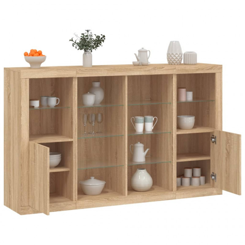 Sideboards mit LED-Leuchten 3 Stk. Sonoma-Eiche Holzwerkstoff