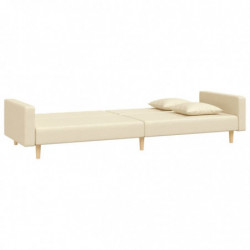 Schlafsofa 2-Sitzer mit 2 Kissen Creme Stoff