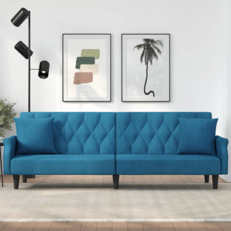 Schlafsofa mit Armlehnen Blau Samt