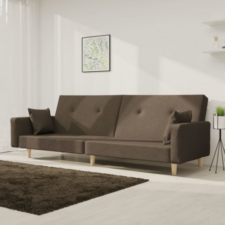 Schlafsofa 2-Sitzer mit 2 Kissen Taupe Stoff