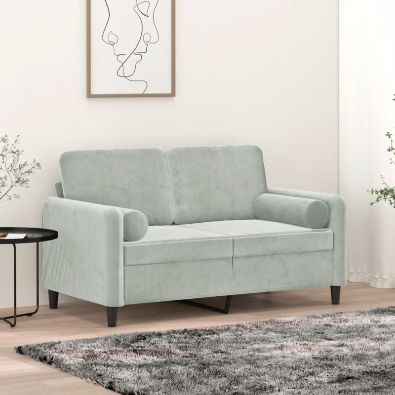 2-Sitzer-Sofa mit Zierkissen Hellgrau 120 cm Samt