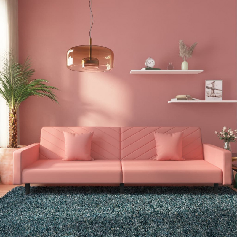 Schlafsofa 2-Sitzer mit 2 Kissen Rosa Samt