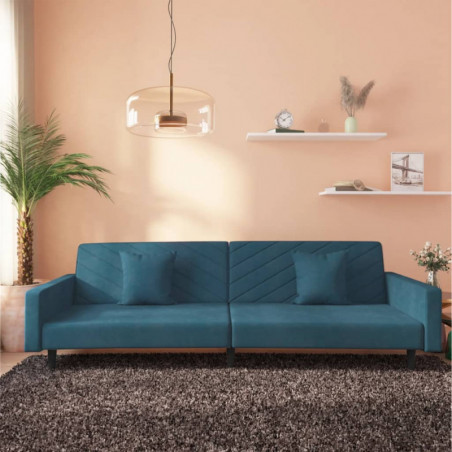 Schlafsofa 2-Sitzer mit 2 Kissen Blau Samt