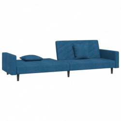 Schlafsofa 2-Sitzer mit 2 Kissen Blau Samt