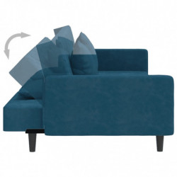 Schlafsofa 2-Sitzer mit 2 Kissen Blau Samt