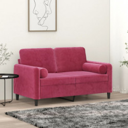 2-Sitzer-Sofa mit Zierkissen Weinrot 120 cm Samt