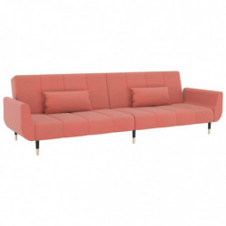 Schlafsofa 2-Sitzer mit 2 Kissen Rosa Samt