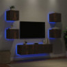 6-tlg. Wohnwand mit LED-Beleuchtung Räuchereiche Holzwerkstoff
