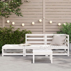Gartensofa mit Hocker 2-Sitzer Weiß Massivholz Kiefer