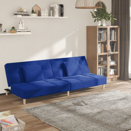 Schlafsofa 2-Sitzer mit 2 Kissen Blau Stoff