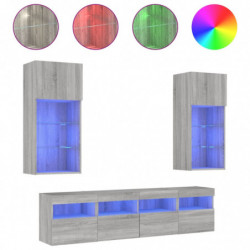 5-tlg. Wohnwand mit LED-Beleuchtung Grau Sonoma Holzwerkstoff