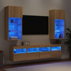 5-tlg. Wohnwand mit LED-Beleuchtung Sonoma-Eiche Holzwerkstoff