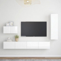 4-tlg. TV-Schrank-Set Hochglanz-Weiß Holzwerkstoff