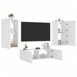 3-tlg. TV-Wohnwand mit LED-Leuchten Weiß