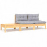 3-tlg. Garten-Lounge-Set mit Kissen Grau Kiefer Massivholz