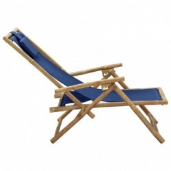 Verstellbarer Relaxstuhl Marineblau Bambus und Stoff
