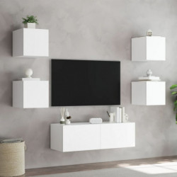 5-tlg. TV-Wohnwand mit LED-Leuchten Weiß