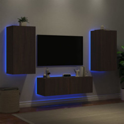 3-tlg. TV-Wohnwand mit LED-Leuchten Braun Eichen-Optik