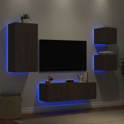 4-tlg. TV-Wohnwand mit LED-Leuchten Braun Eichen-Optik