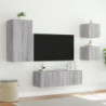 4-tlg. TV-Wohnwand mit LED-Leuchten Grau Sonoma