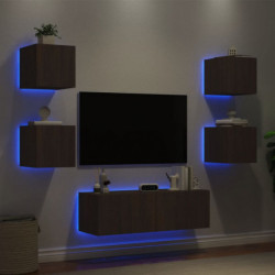 5-tlg. TV-Wohnwand mit LED-Leuchten Braun Eichen-Optik