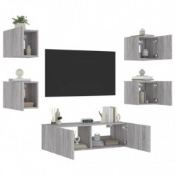 5-tlg. TV-Wohnwand mit LED-Leuchten Grau Sonoma